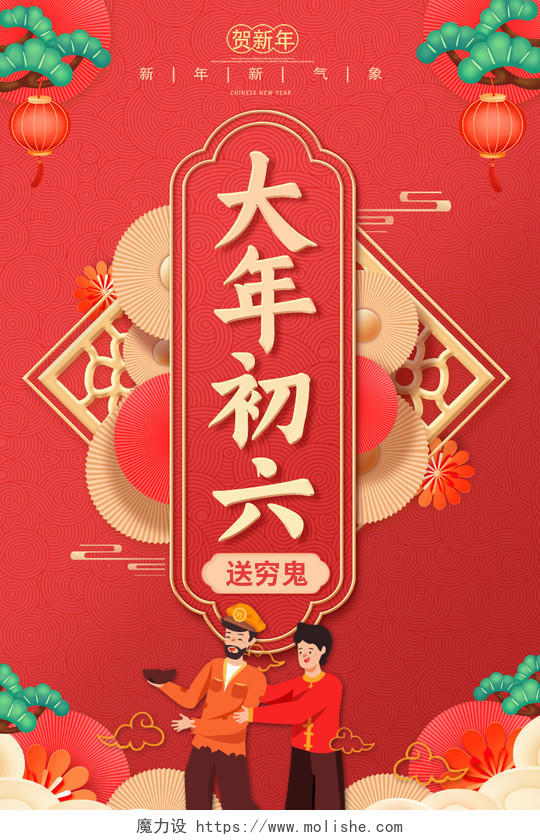 2022春节大年初六初一到初七海报2022新年虎年春节习俗